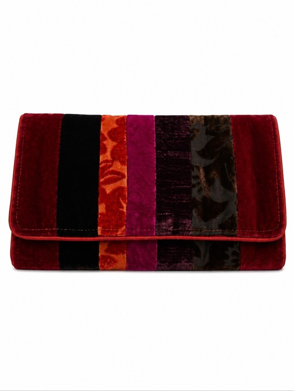 Vintage Multicolor Velvet Striped Carpet Envelope Clutch